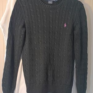 Ralph Lauren Black Cable Knit Crewneck Sweater